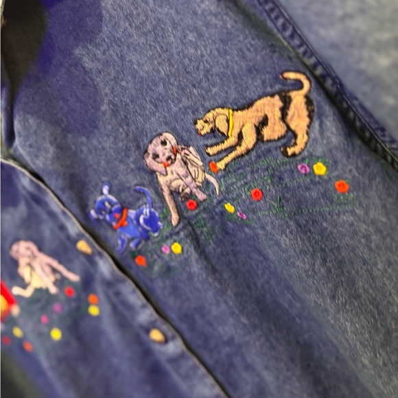 Effeci Vintage Embroidered Denim Shirt Puppy Dog Scene Size L - Picture 4 of 9